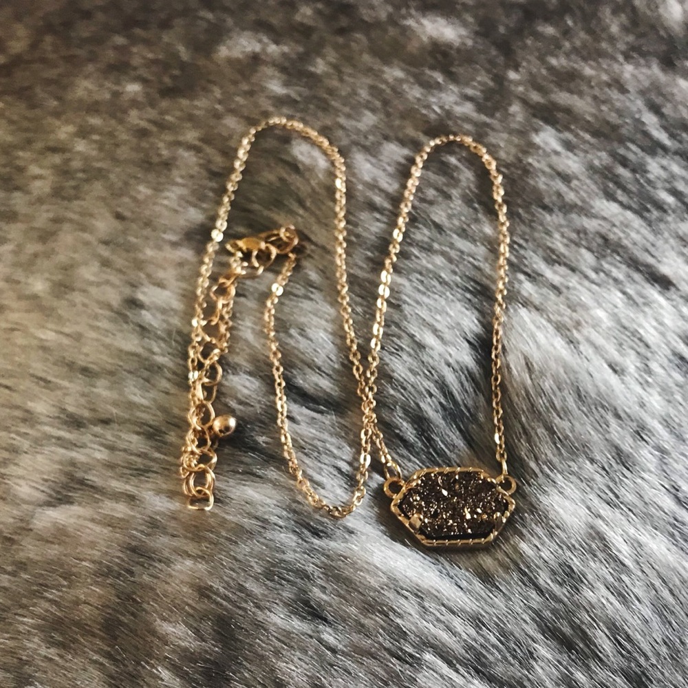 Bronze & Gold Dainty Druzy Stone Layer Necklace - Picture 2 of 2